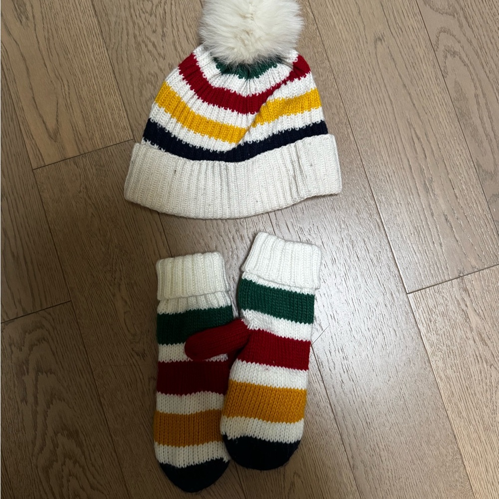 Striped Hudson Bay Beanie and Mittens Set